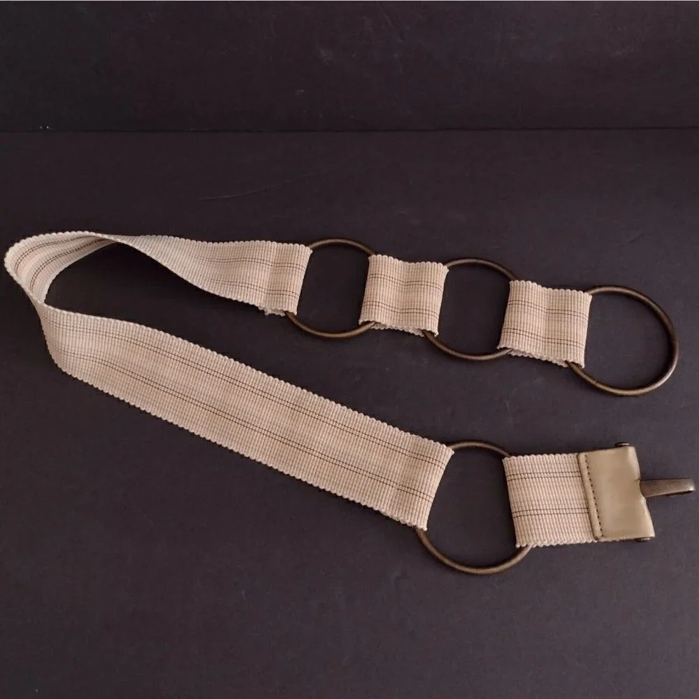 Vintage Womens S/M Stretch Belt Taiwan Bronze Rings Hook Clasp Hippie Boho